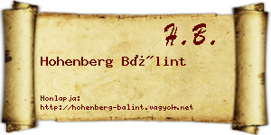 Hohenberg Bálint névjegykártya